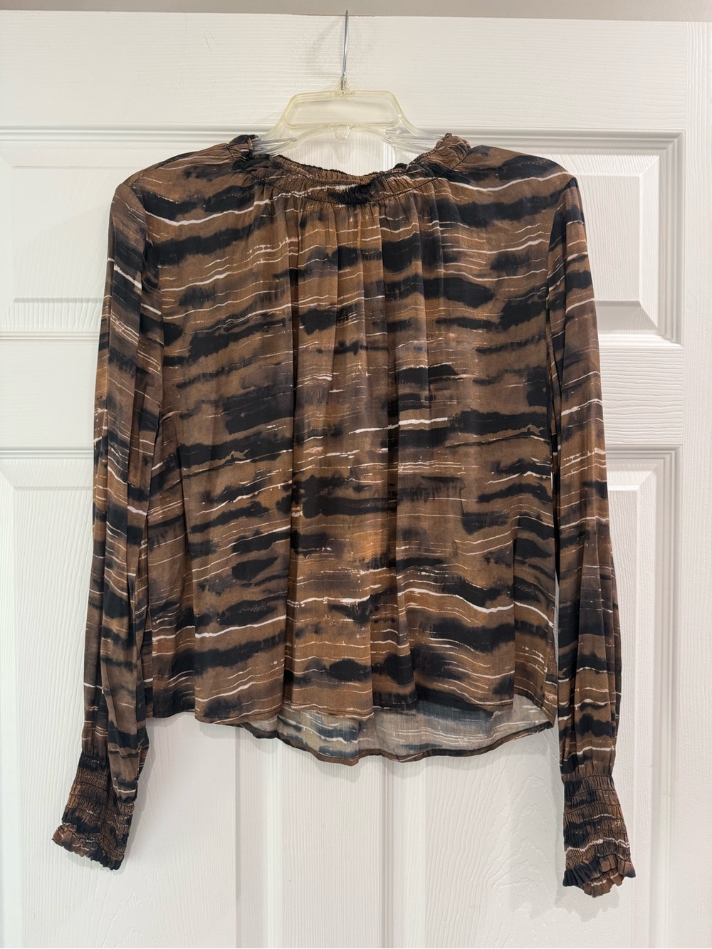 Cloth & Stone Long Sleeve Animal Print Blouse Women’s Small Black Brown Ruffle